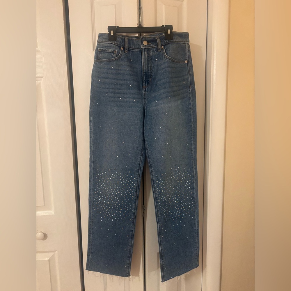 LOFT Blue Straight Leg Jeans with Sparkle Accents